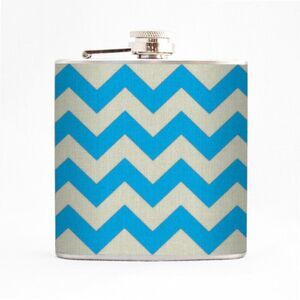 Hip Flask : Retro Chevron Blue, 6 oz Stainless Steel Flask